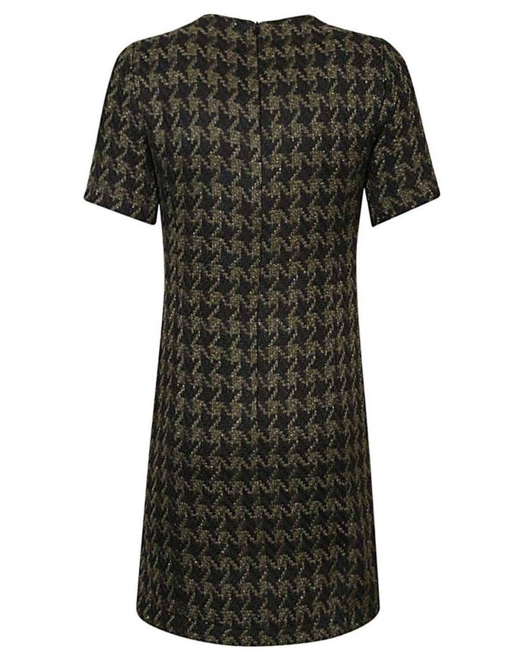 5 PROGRESS Black Houndstooth Wool Blend Short Dress