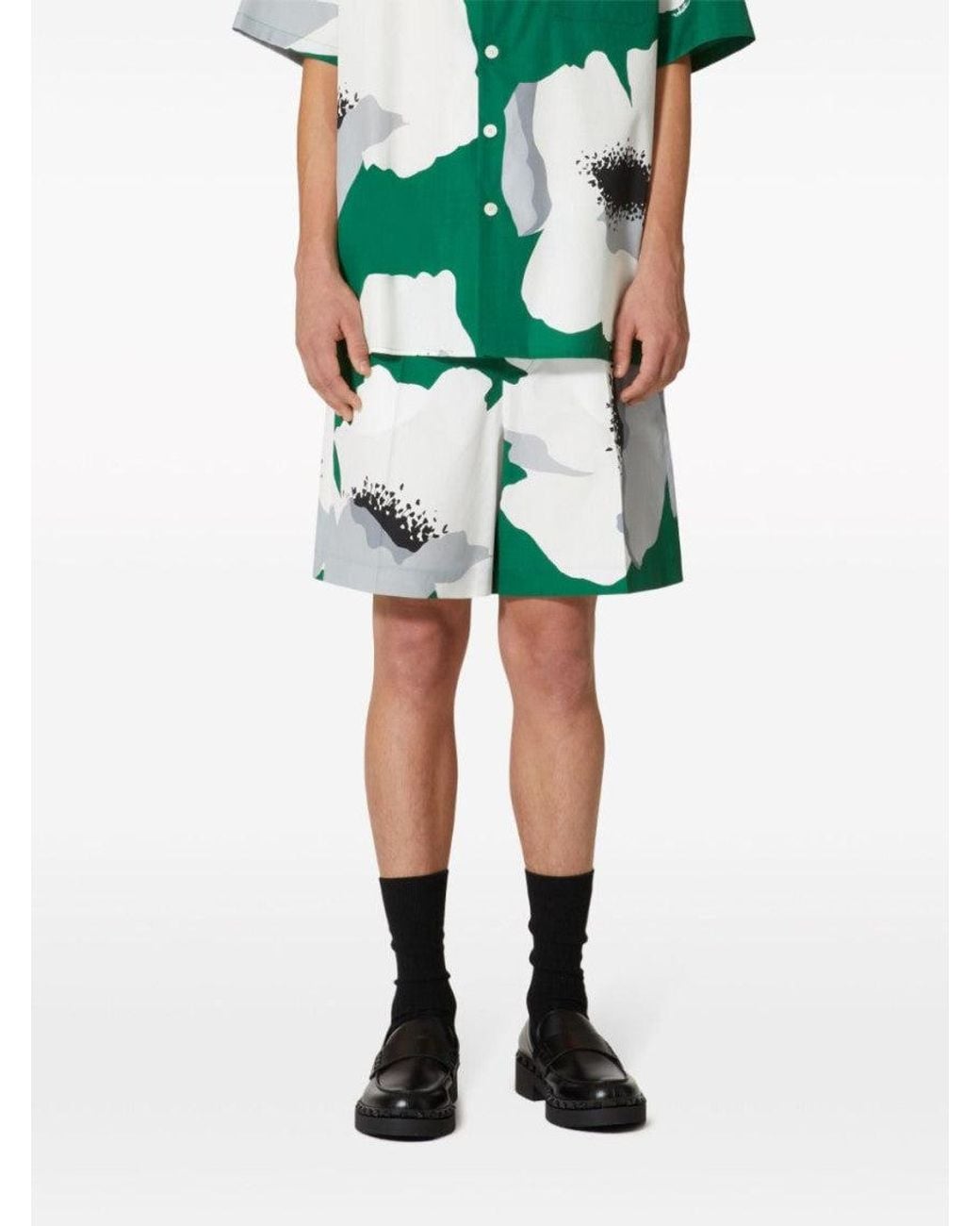Valentino Green Flower Portrait Shorts for men