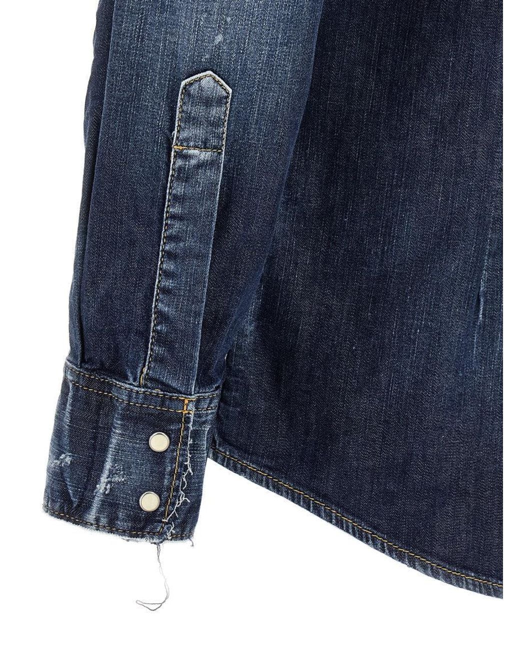 DSquared² Blue Dark Stretch Denim Western Shirt for men