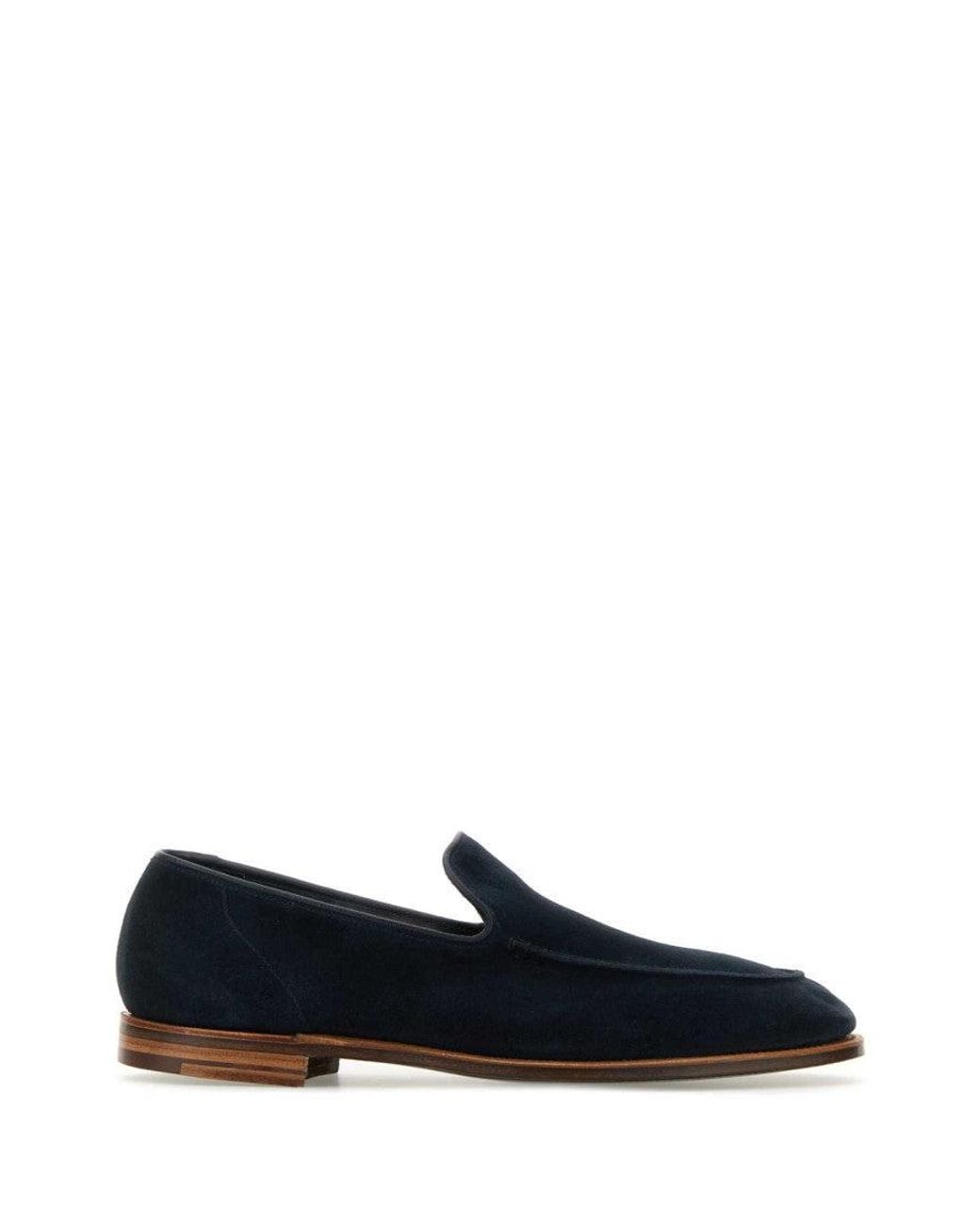 Crockett and Jones Blue Suede Loafers for men