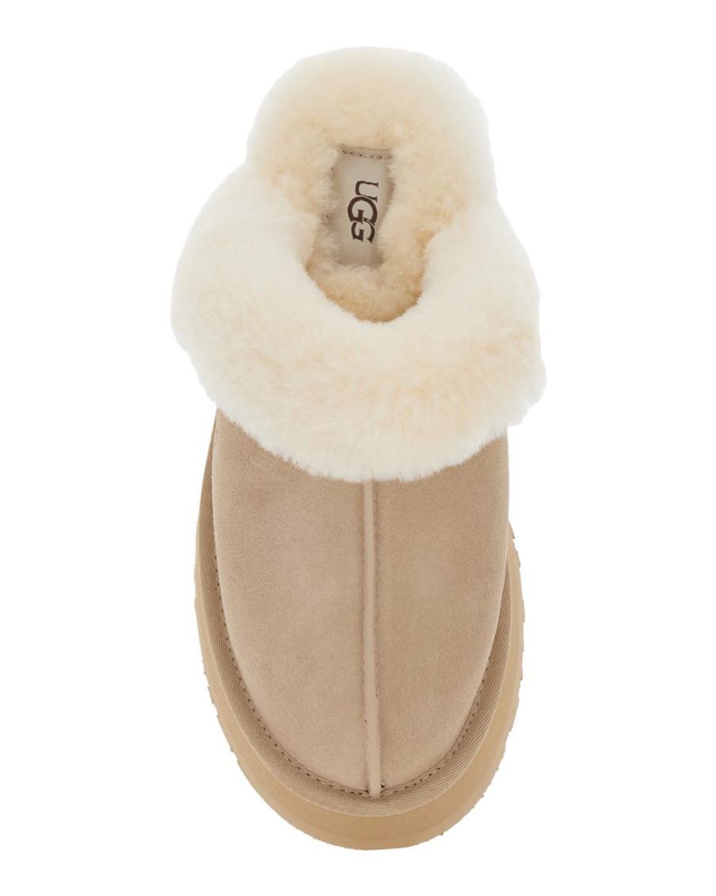 Ugg Natural 'Disquette' Mule With Fur And Logo On Back
