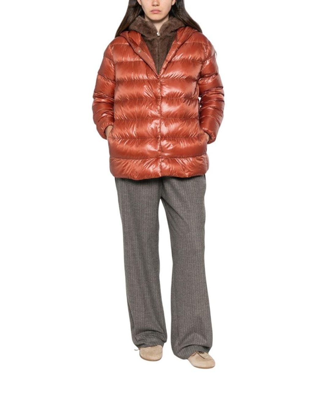 Herno Orange Quilted Hood Jacket