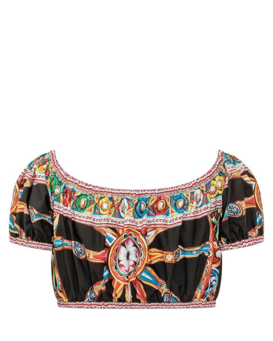 Dolce & Gabbana Brown Printed Scoop Neck Top