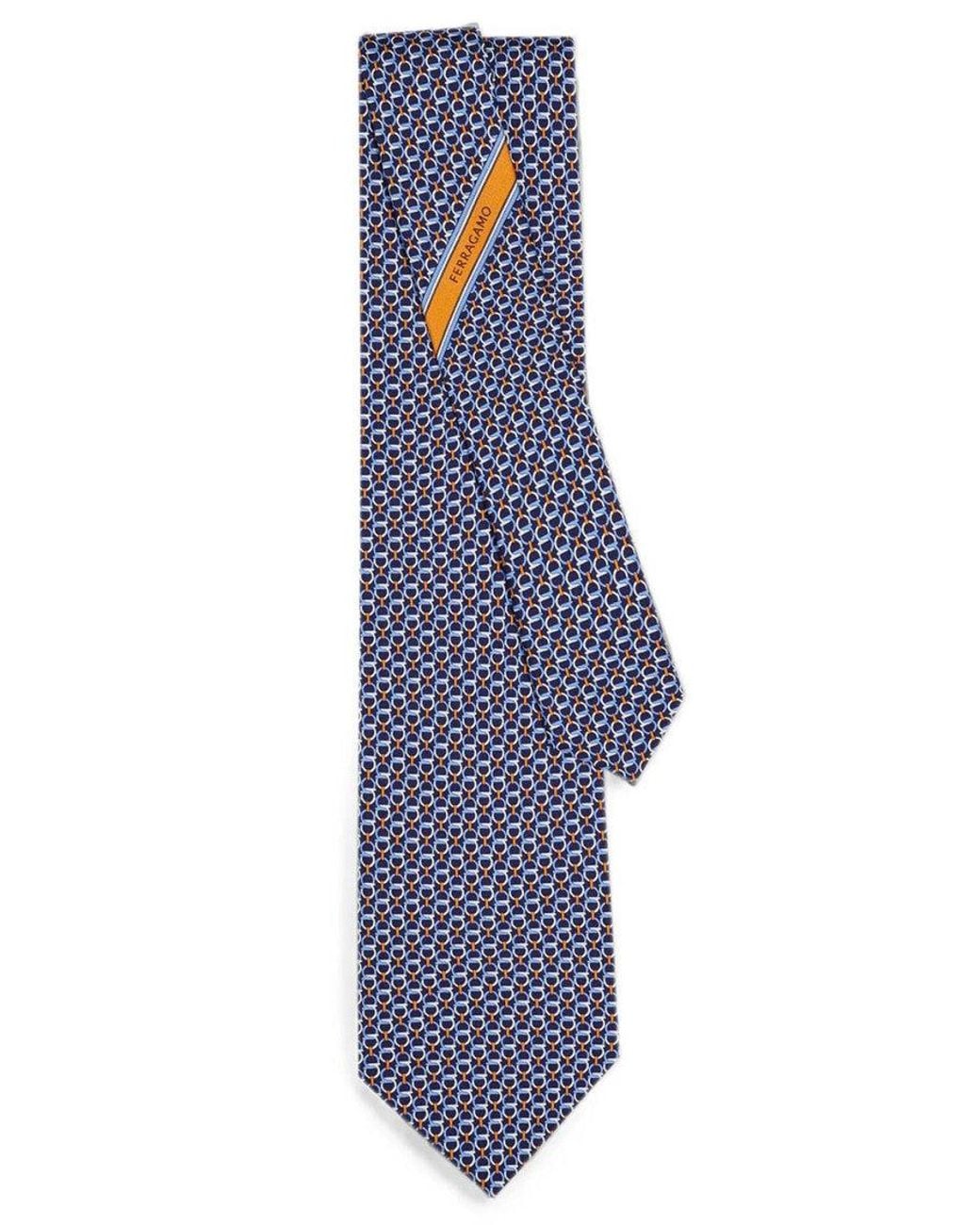 Ferragamo Blue Geometric Pattern Tie for men