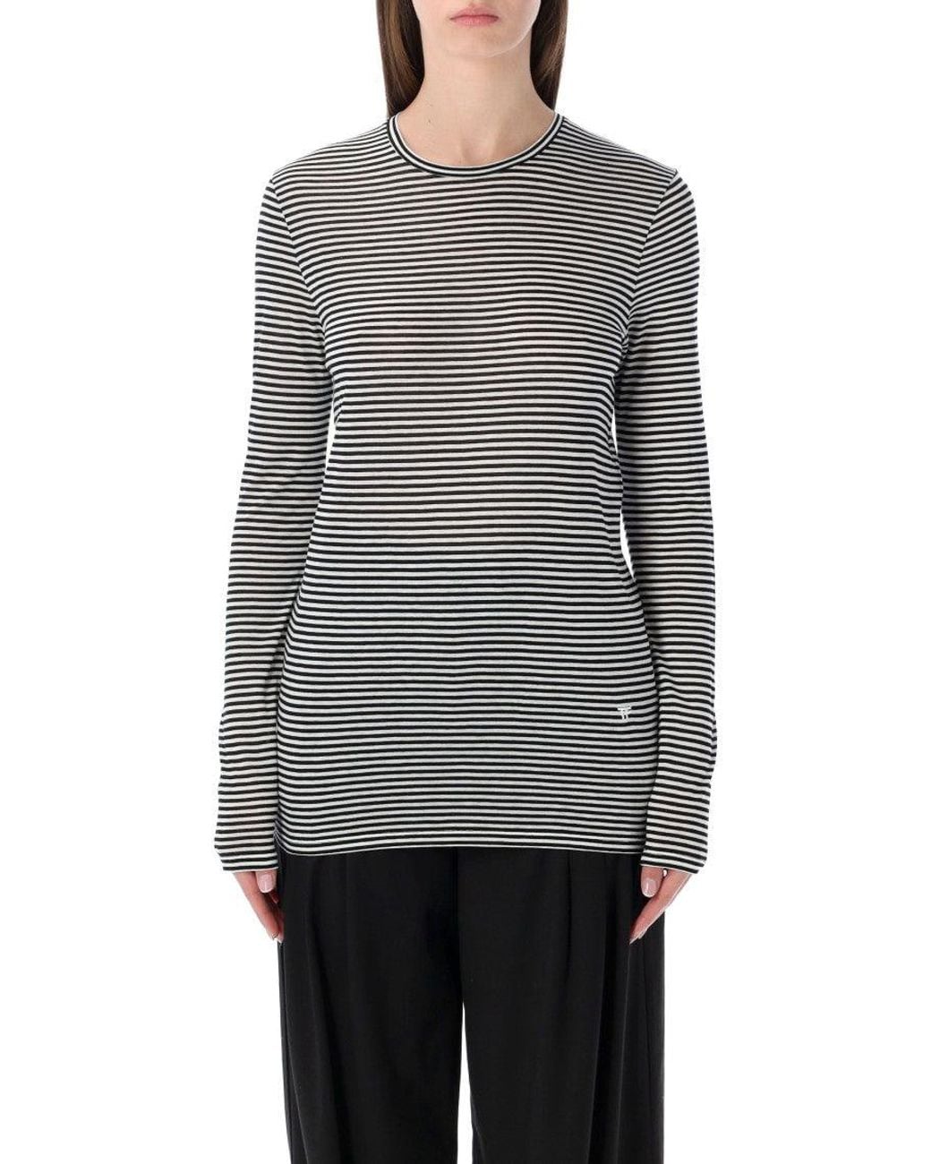 Tom Ford Gray Crew Neck Striped Top