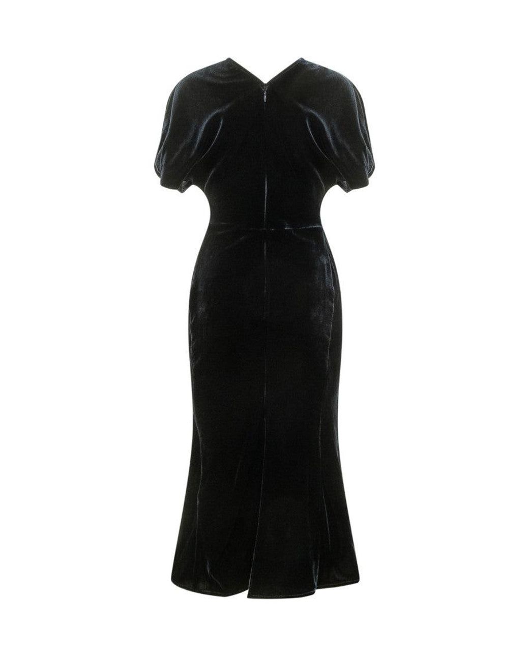 Victoria Beckham Black V Neck Midi Dress