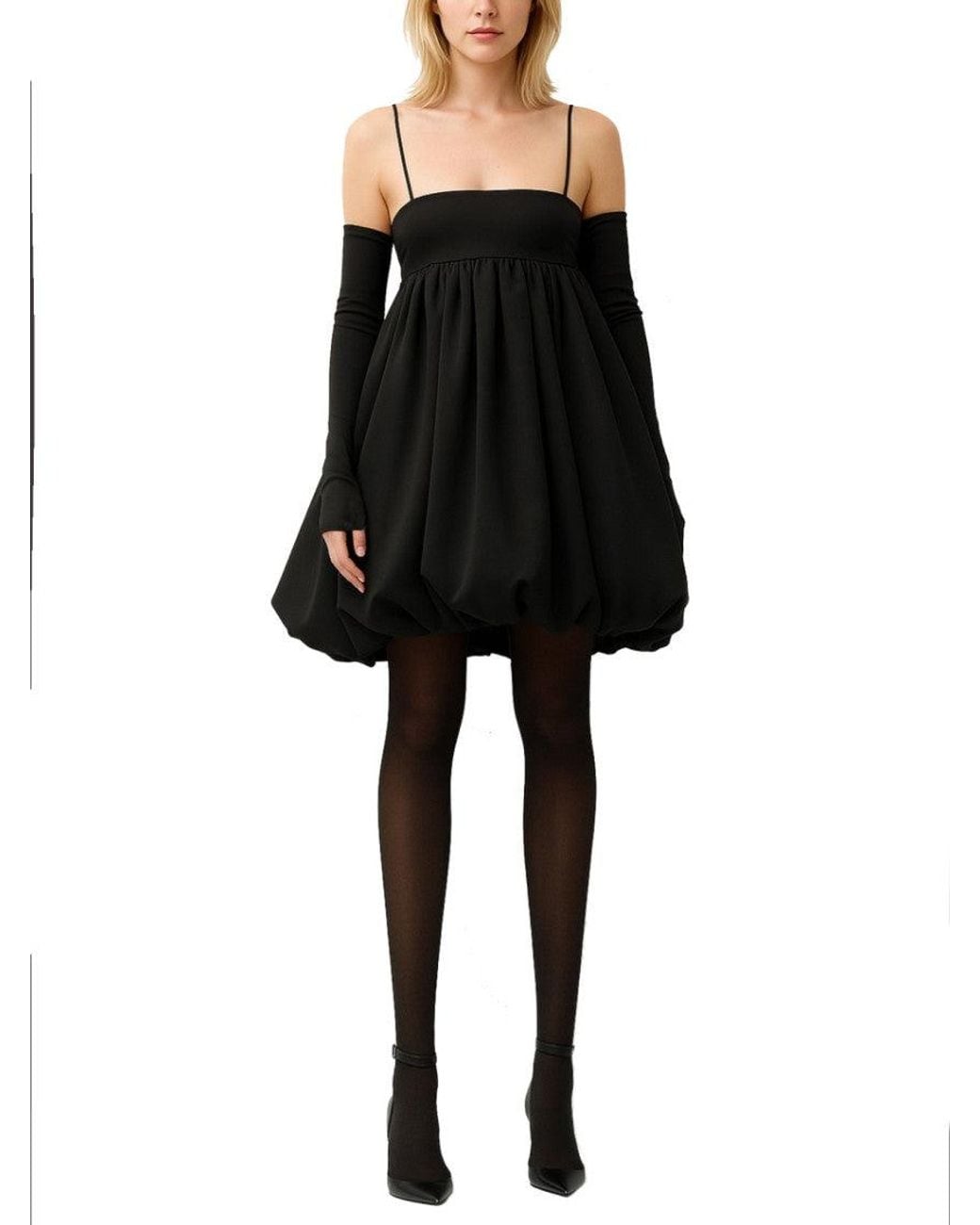 ROTATE BIRGER CHRISTENSEN Black Solid Square Neck Mini Dress