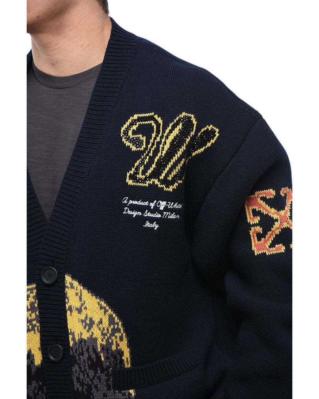 Off-White c/o Virgil Abloh Blue Knitted V Neck Cardigan for men