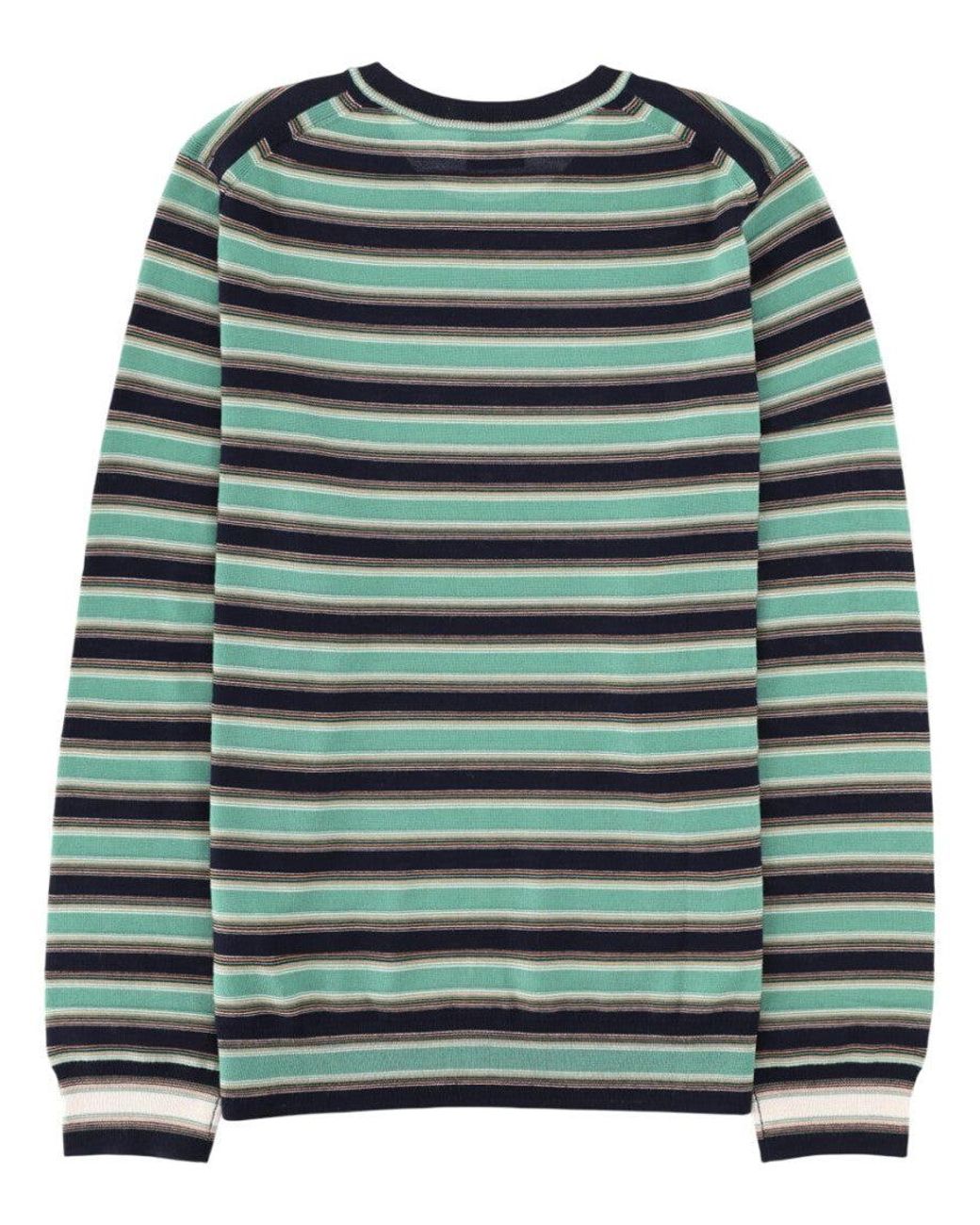 Paul Smith Green Fine Knit Striped Sweater for men
