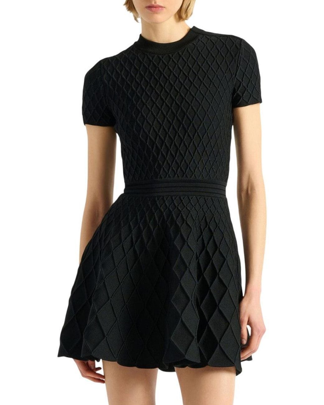 Balmain Black Textured Crew Neck Mini Dress