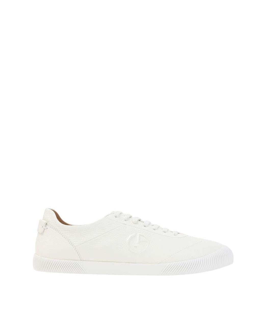 Giorgio Armani White Embossed Logo Leather Sneakers for men