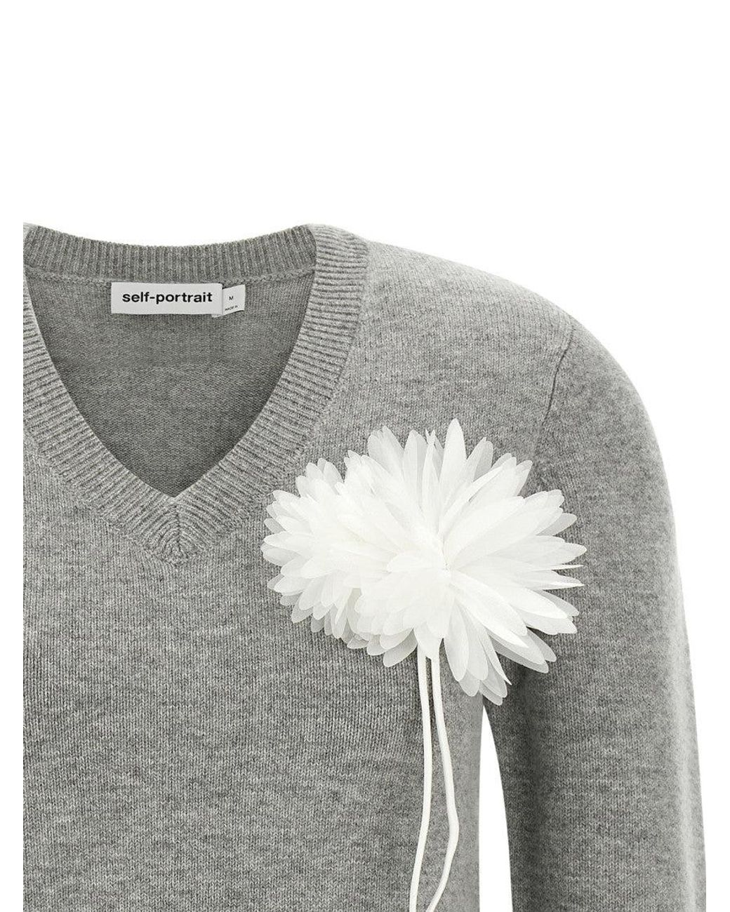 Self-Portrait Gray Self Portrait Fiore Pin Sweater