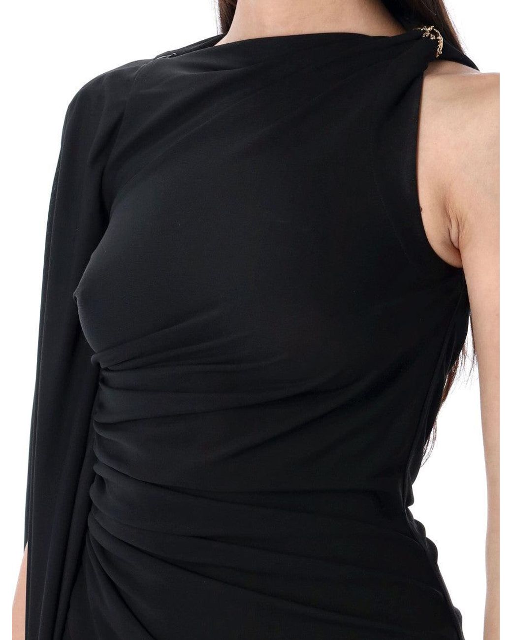 Bottega Veneta Black One-Shoulder Draped Midi-Dress