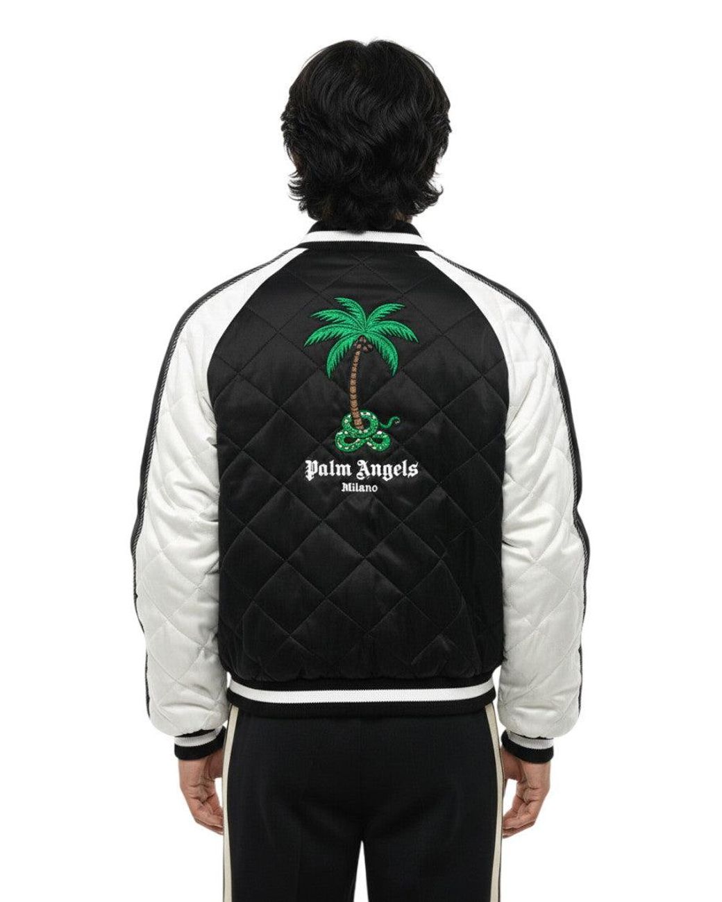Palm Angels Black Band Collar Bomber Jacket for men