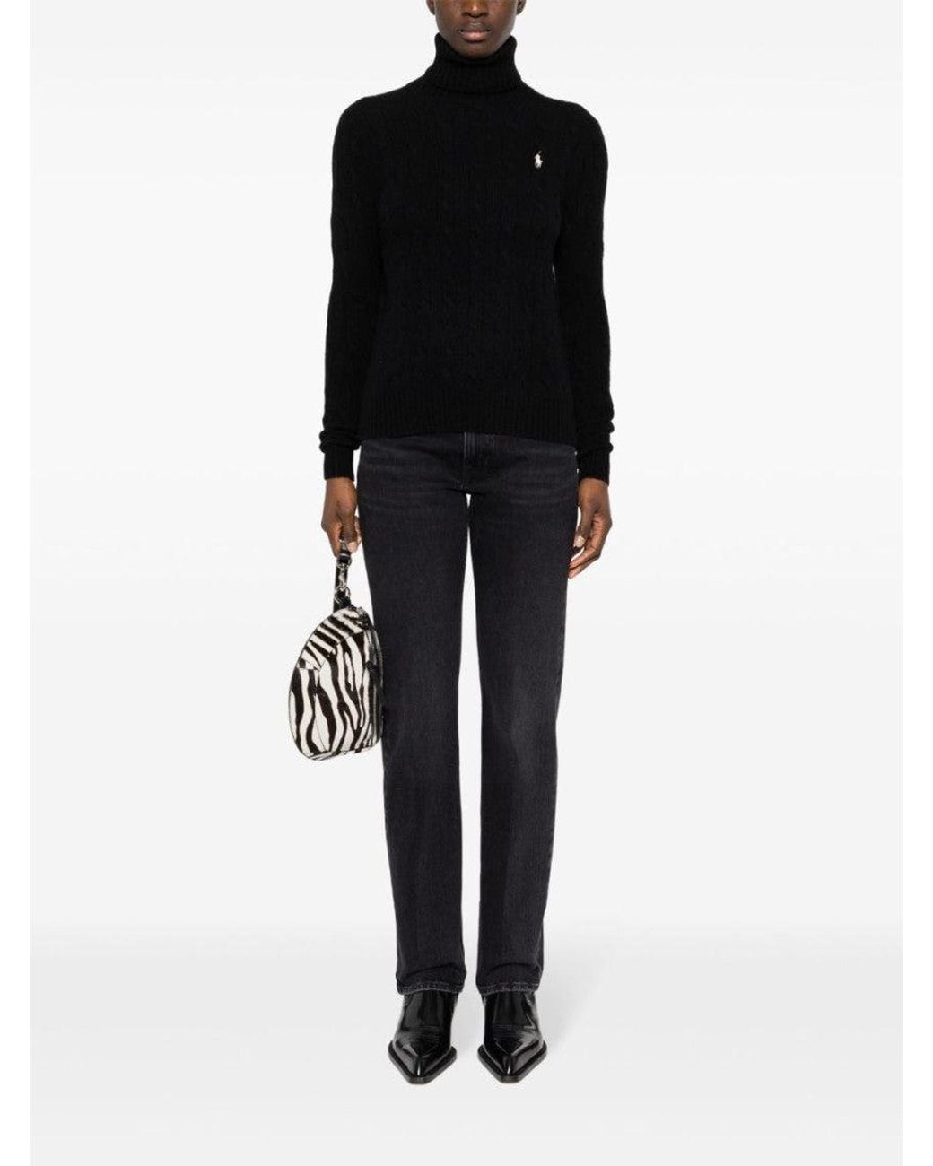 Polo Ralph Lauren Black Turtleneck Embroidered Logo Sweater