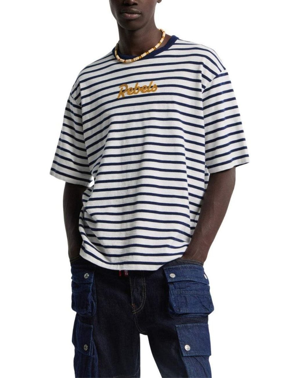 DSquared² Blue Cotton Striped T-Shirt for men
