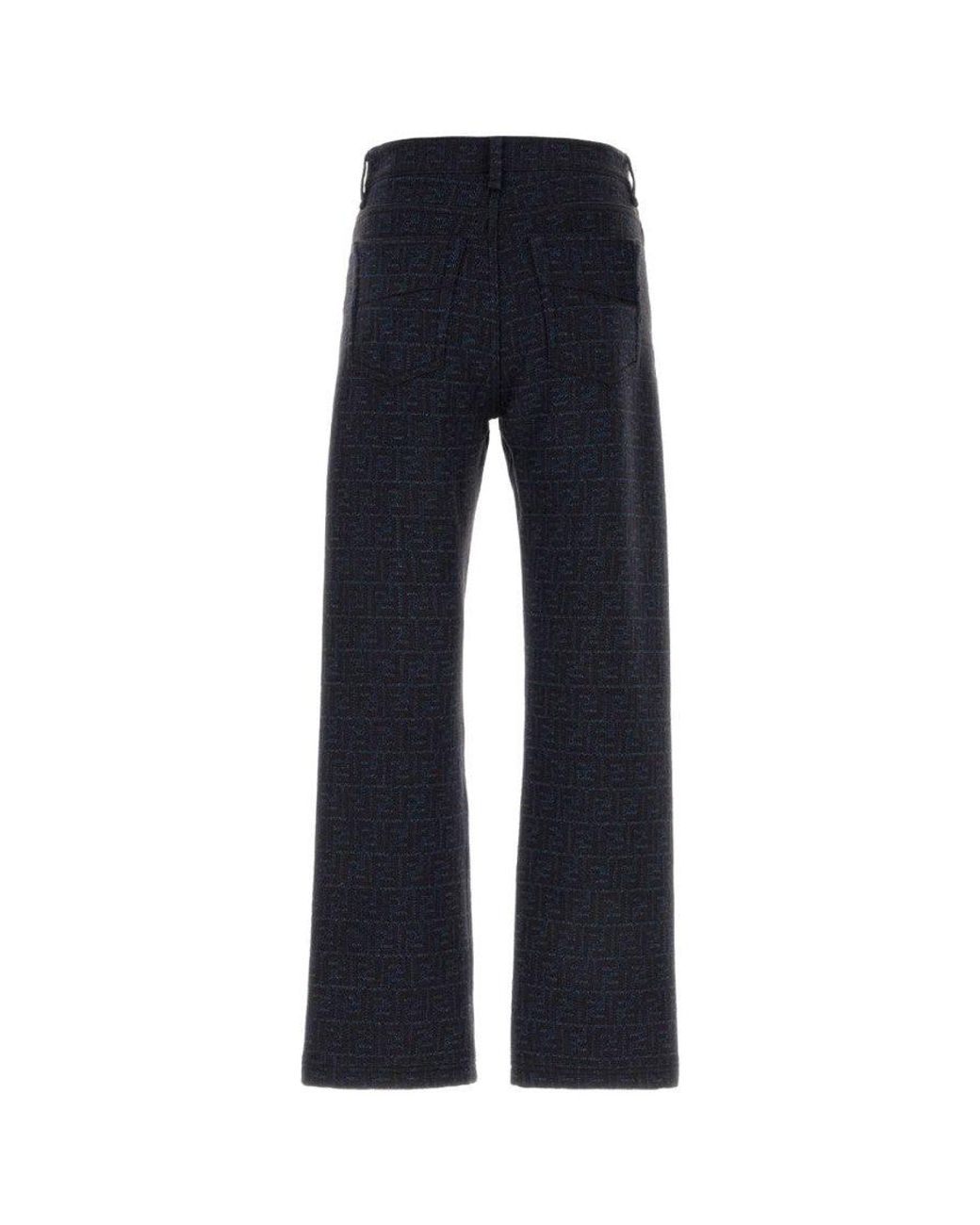 Fendi Blue Embroidered Cotton Blend Pant for men