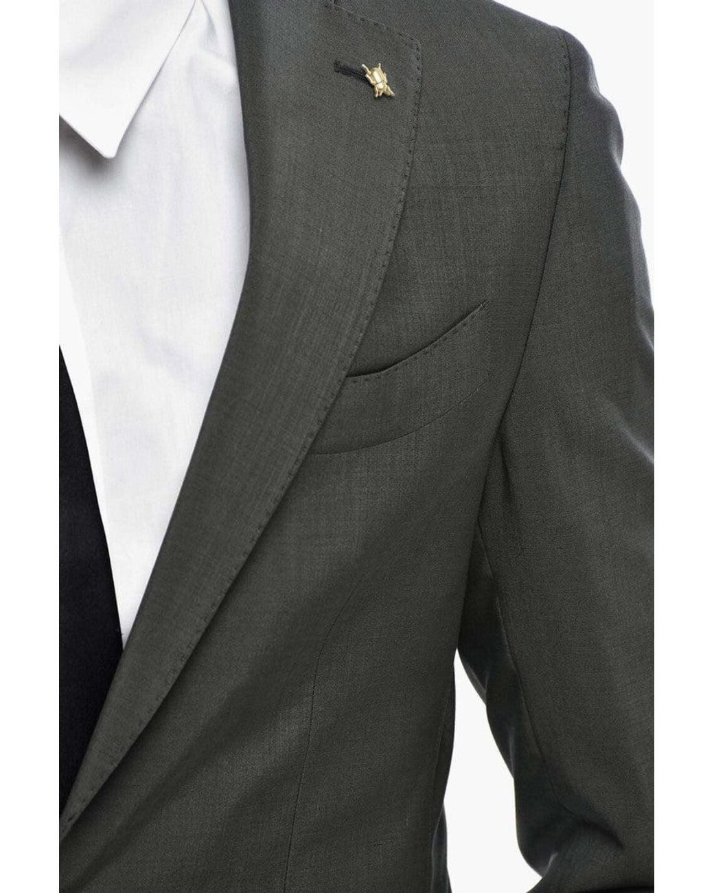 Corneliani Black Charcoal Notched Lapel Suit for men