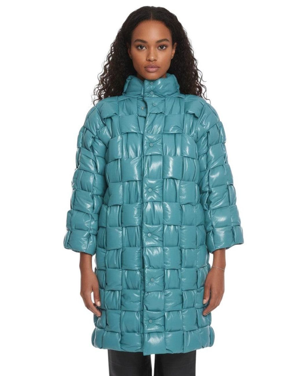 Bottega Veneta Blue Sky Quilted Mock Collar Jacket