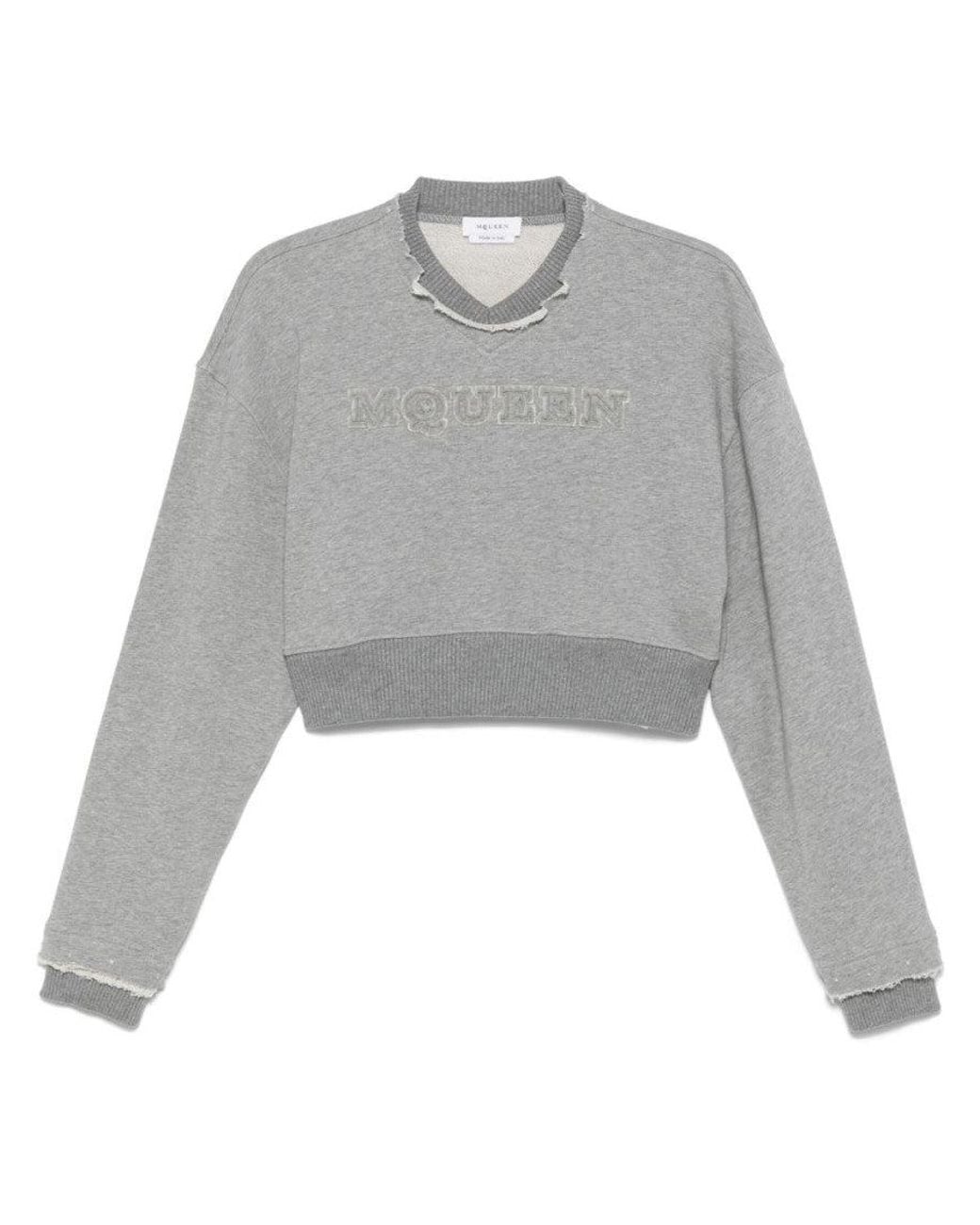 McQueen Gray Logo Cropped Sweatshirt