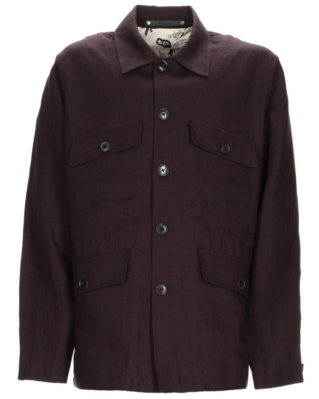 Paul Smith Brown Solid Shirt Collar Jacket for men