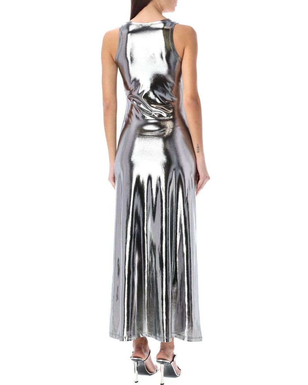 DIESEL Metallic Logo Round Neck Maxi Dress
