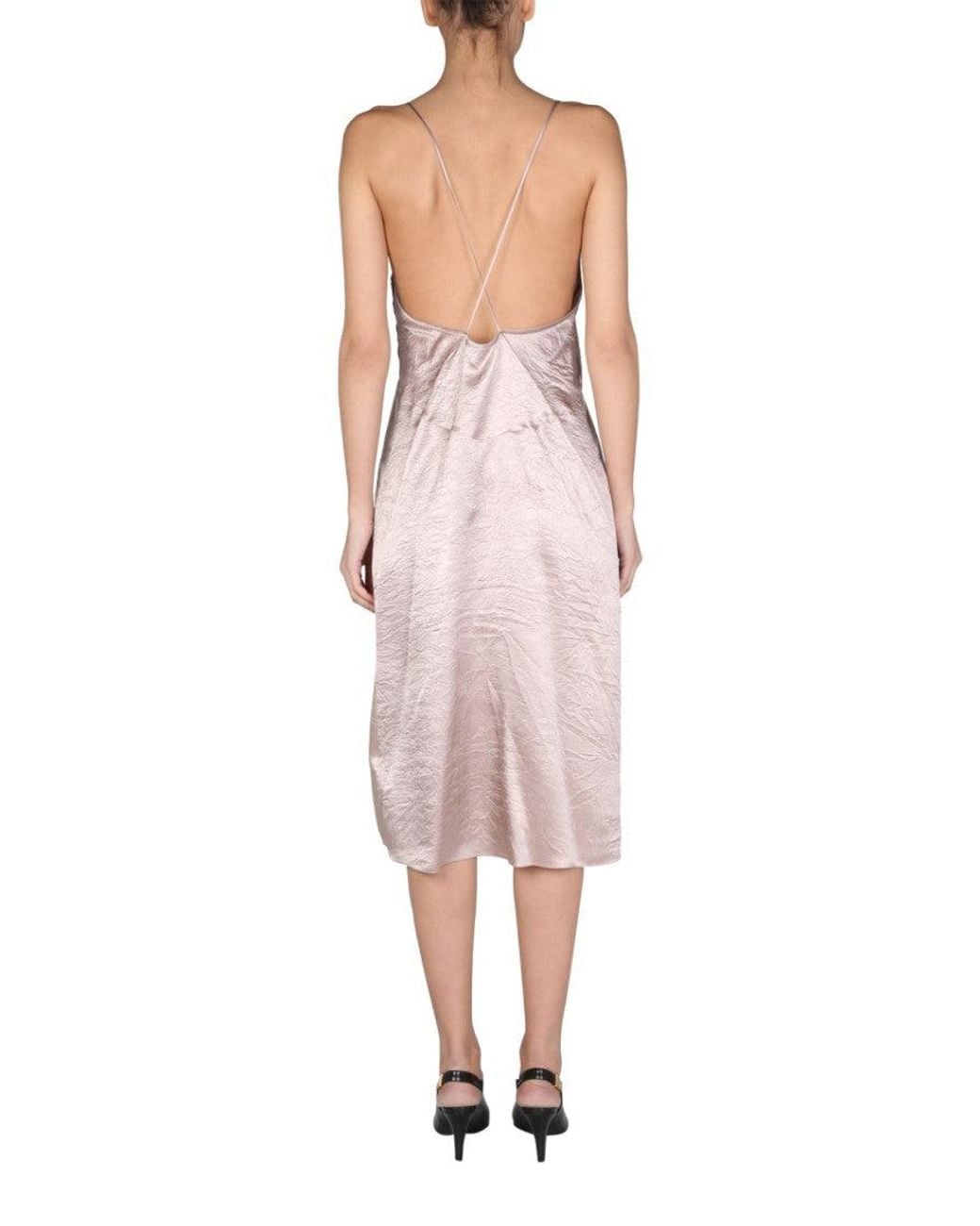 DSquared² Pink Textured V Neck Midi Dress