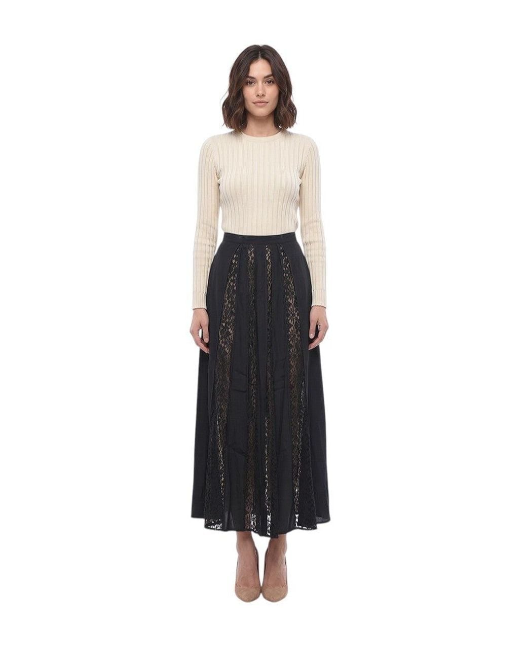 Stella McCartney Black Lace Calf Length Skirt