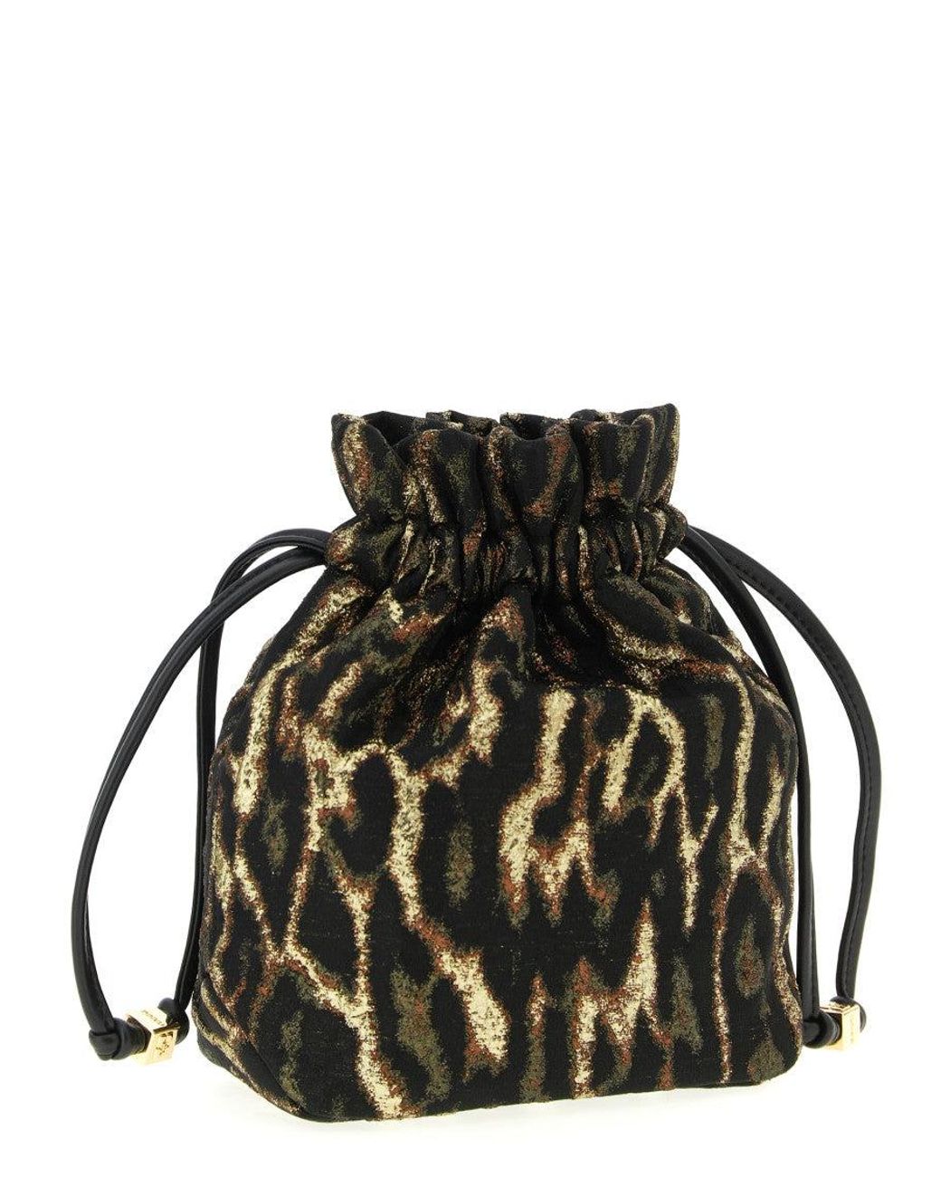Ganni Black Leopard Print Bou Clutch