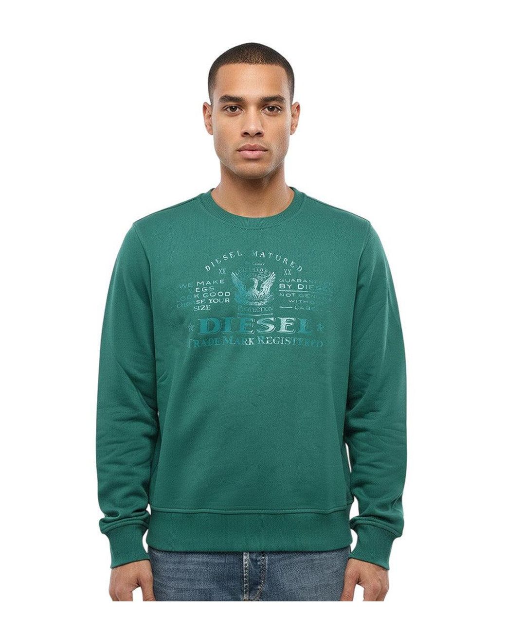 DIESEL Green Crew Neck Sweatshirt for men