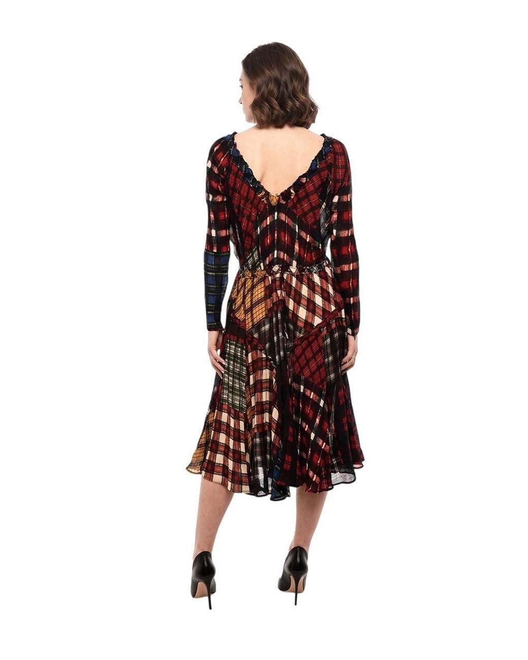DSquared² Red Plaid Round Neck Midi Dress