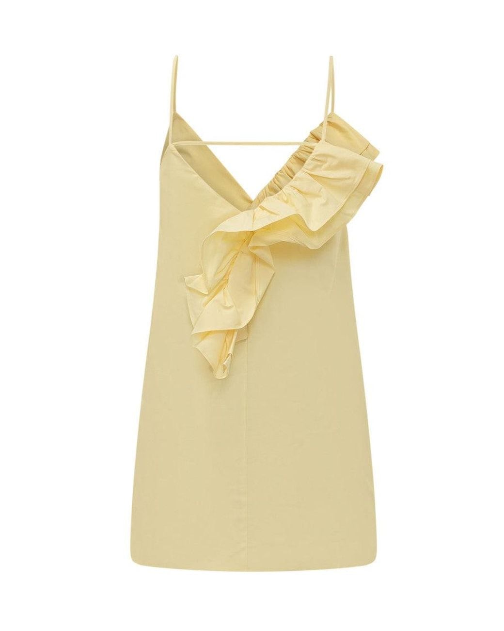 MSGM Yellow Solid V Neck Knee Length Dress