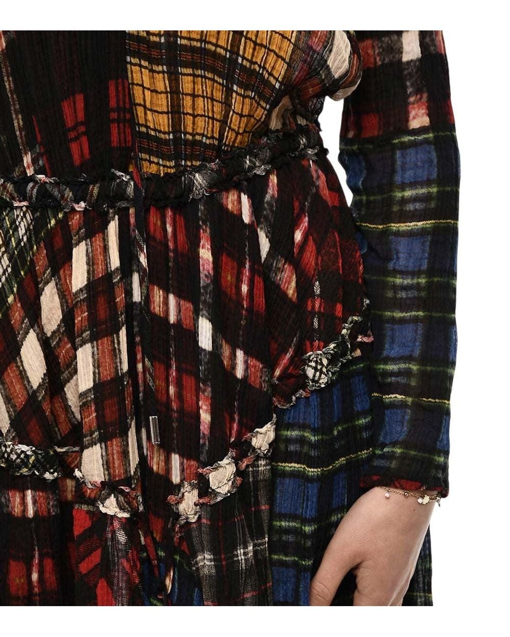 DSquared² Red Plaid Round Neck Midi Dress