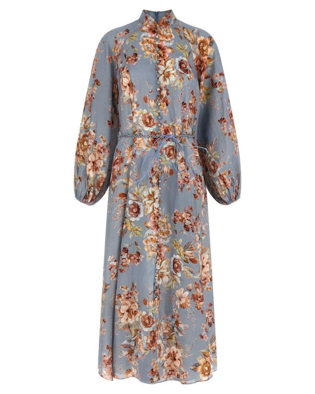 Zimmermann Blue Light Turtle Neck Floral Maxi Dress