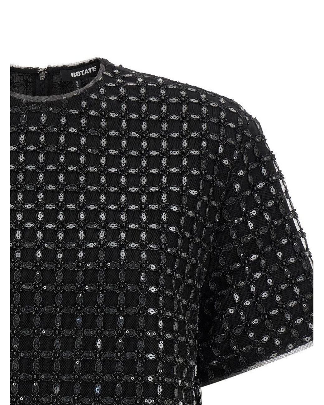 ROTATE BIRGER CHRISTENSEN Black Beaded Tulle Blouse