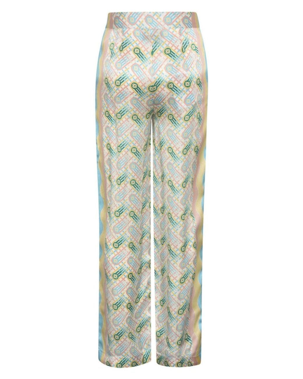 Casablanca Green Multi Color Printed Wide Leg Pant