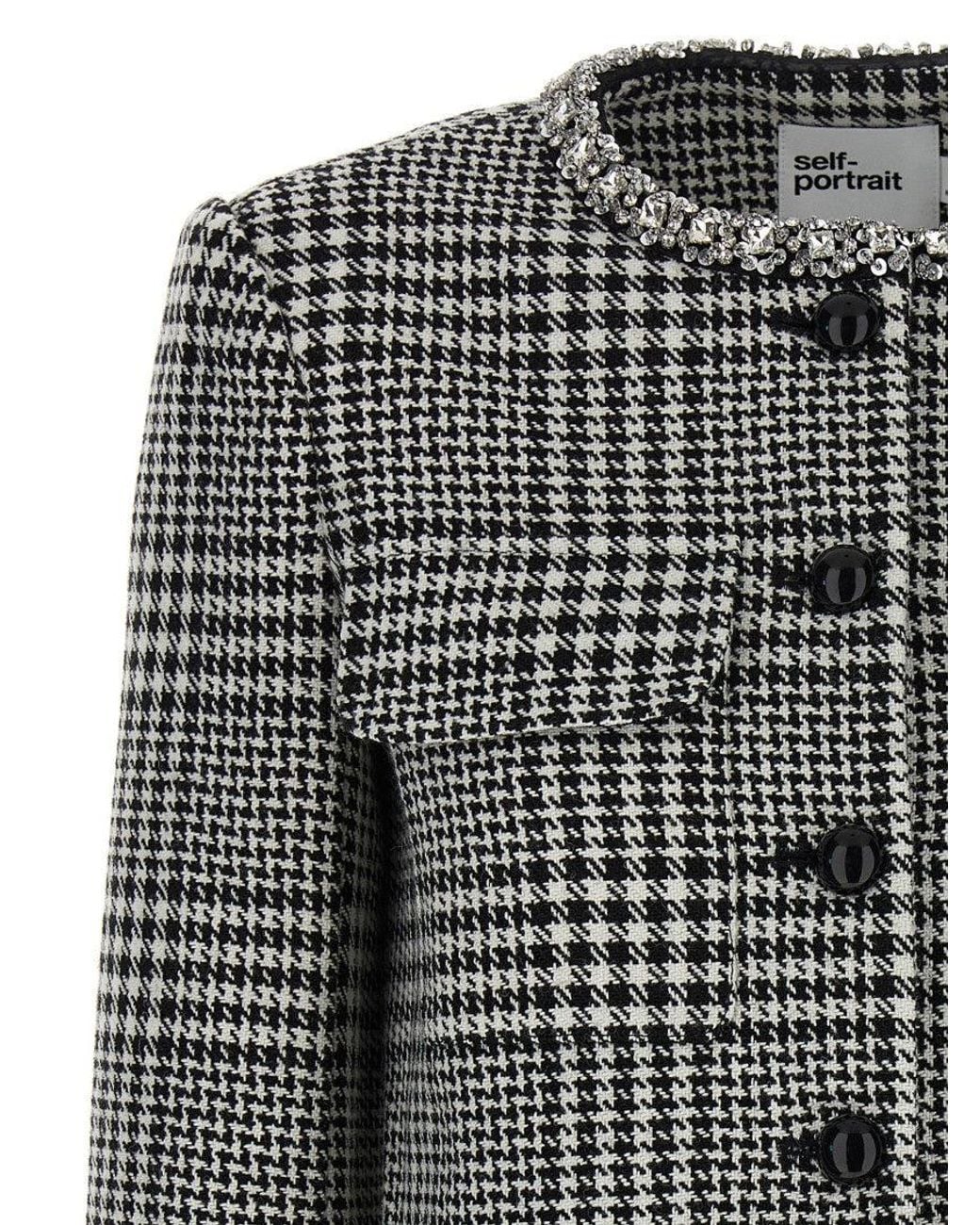Self-Portrait Black 'Houndstooth Crystal Trim' Blazer
