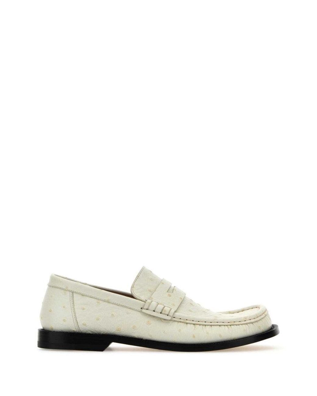Loewe White Ivory Leather Campo Loafers