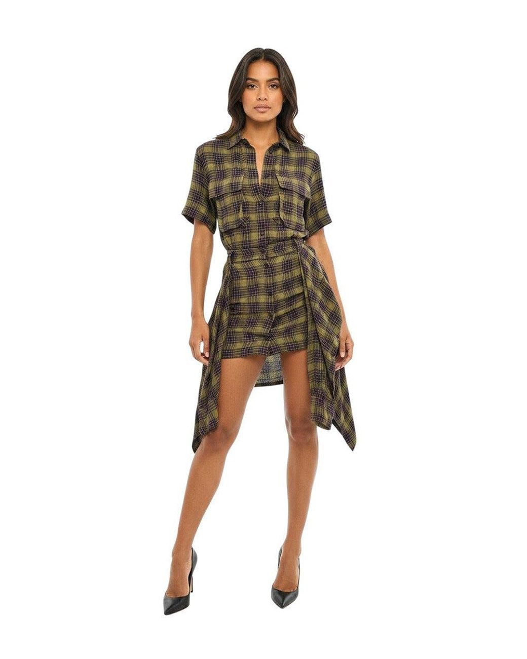 DIESEL Black Checks Shirt Collar Mini Dress