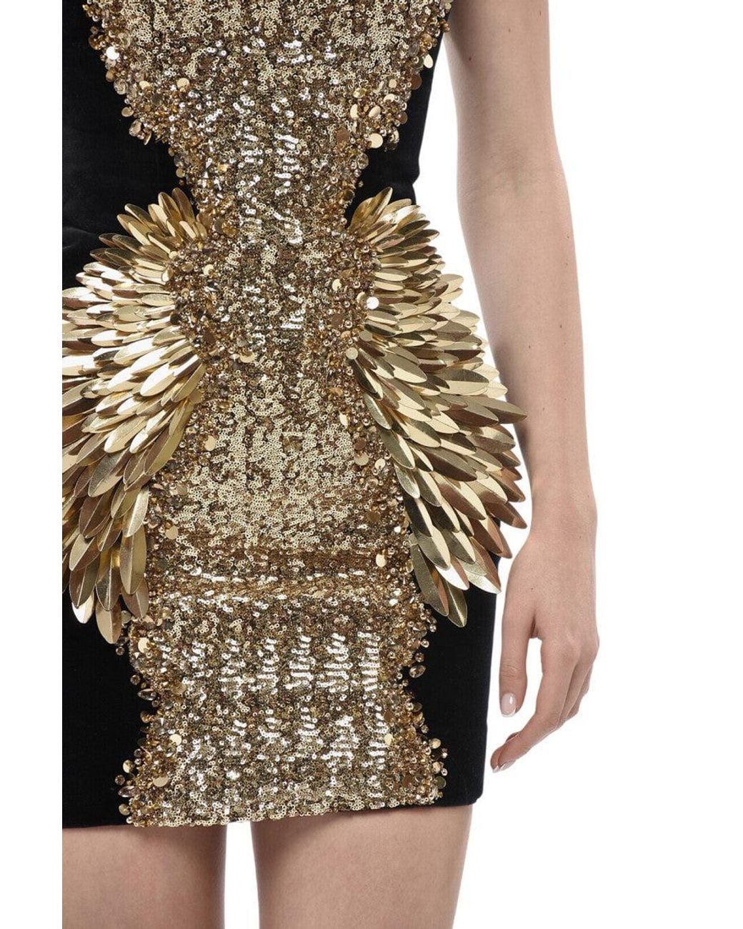 Balmain Natural Embellished Strapless Mini Dress