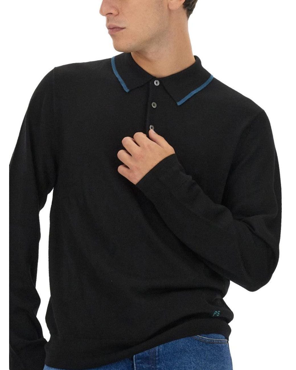 Paul Smith Black Shirt Collar Polo for men