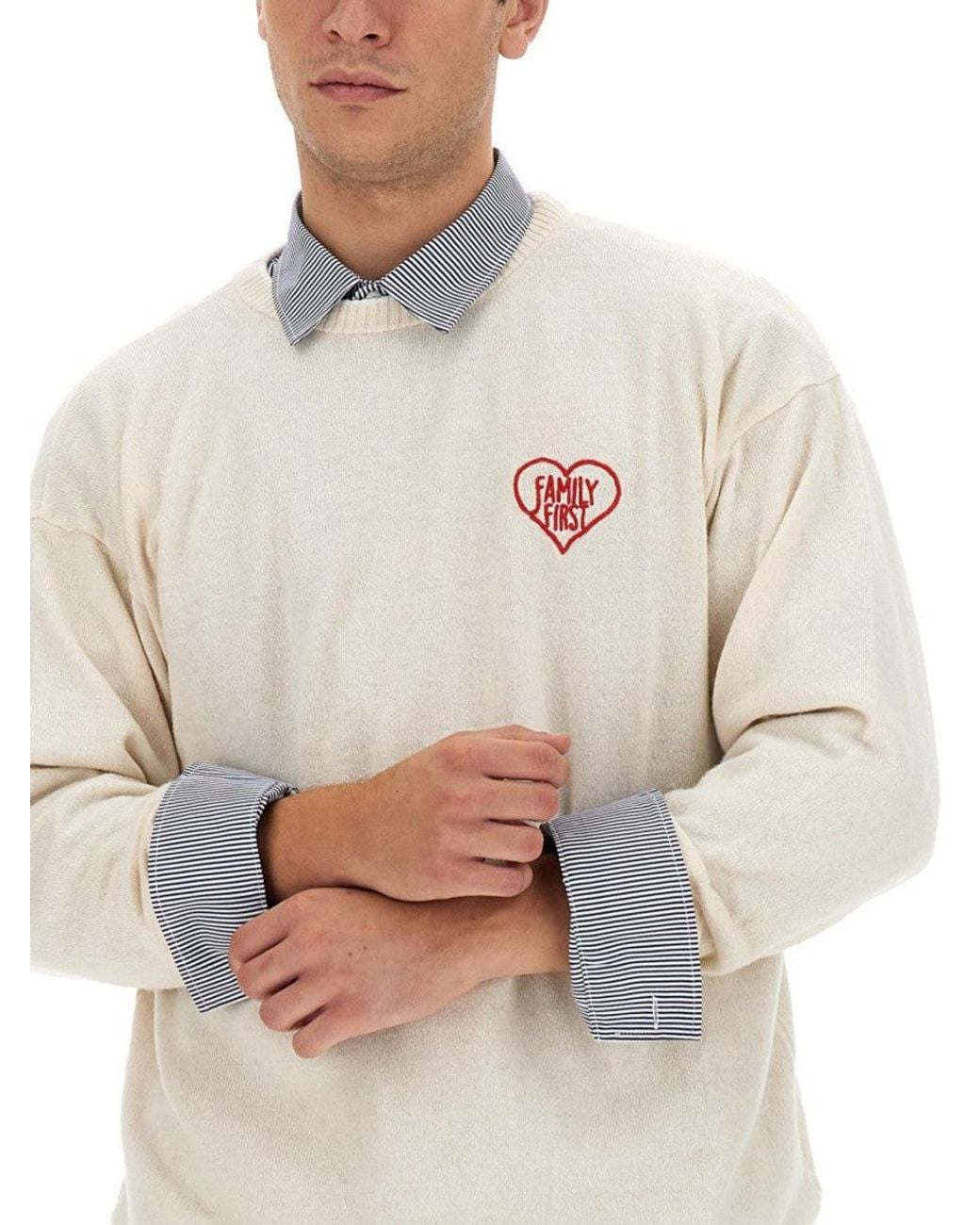 FAMILY FIRST White Crew Neck Sweaters for men