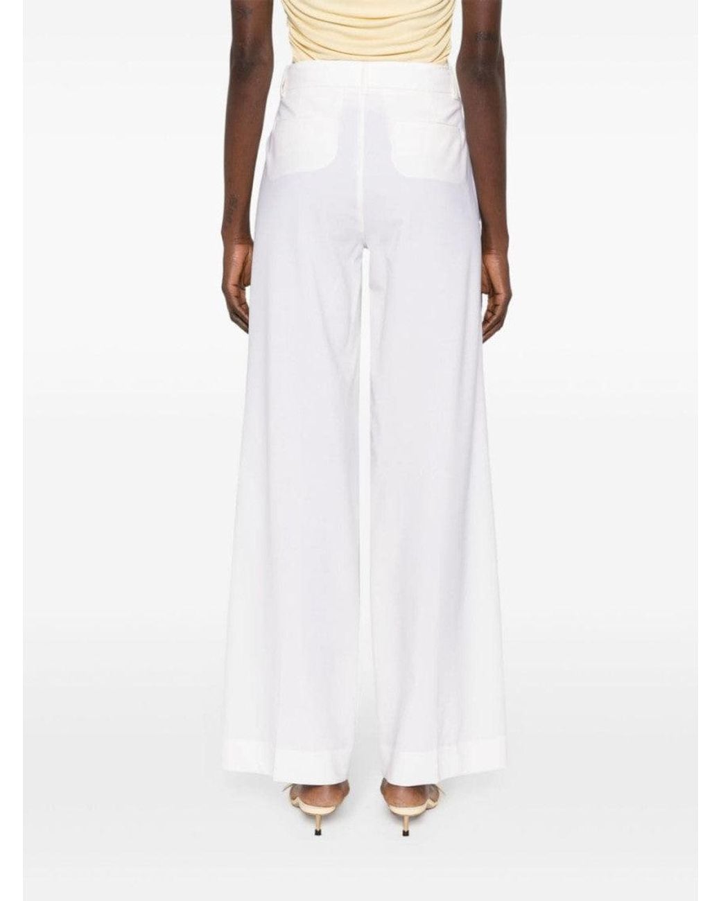 P.A.R.O.S.H. White Lillie Pressed-Crease Wide-Leg Pants