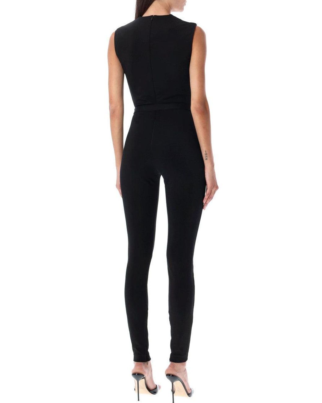 DSquared² Black Solid V Neck Jumpsuit