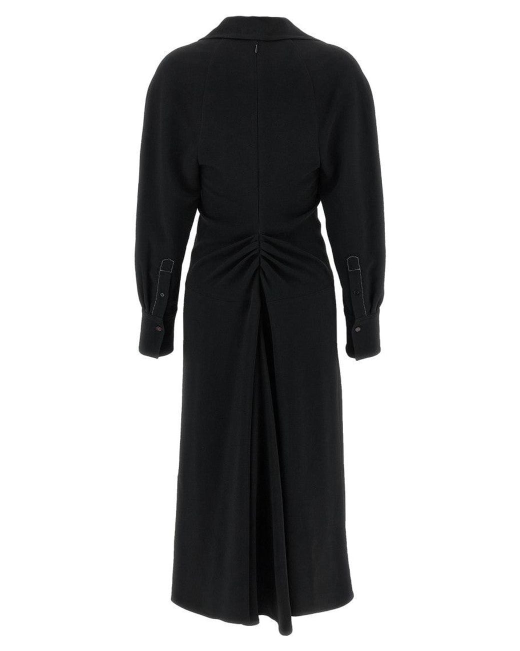 Victoria Beckham Black 'Long Sleeve Polo Collar Midi' Dress