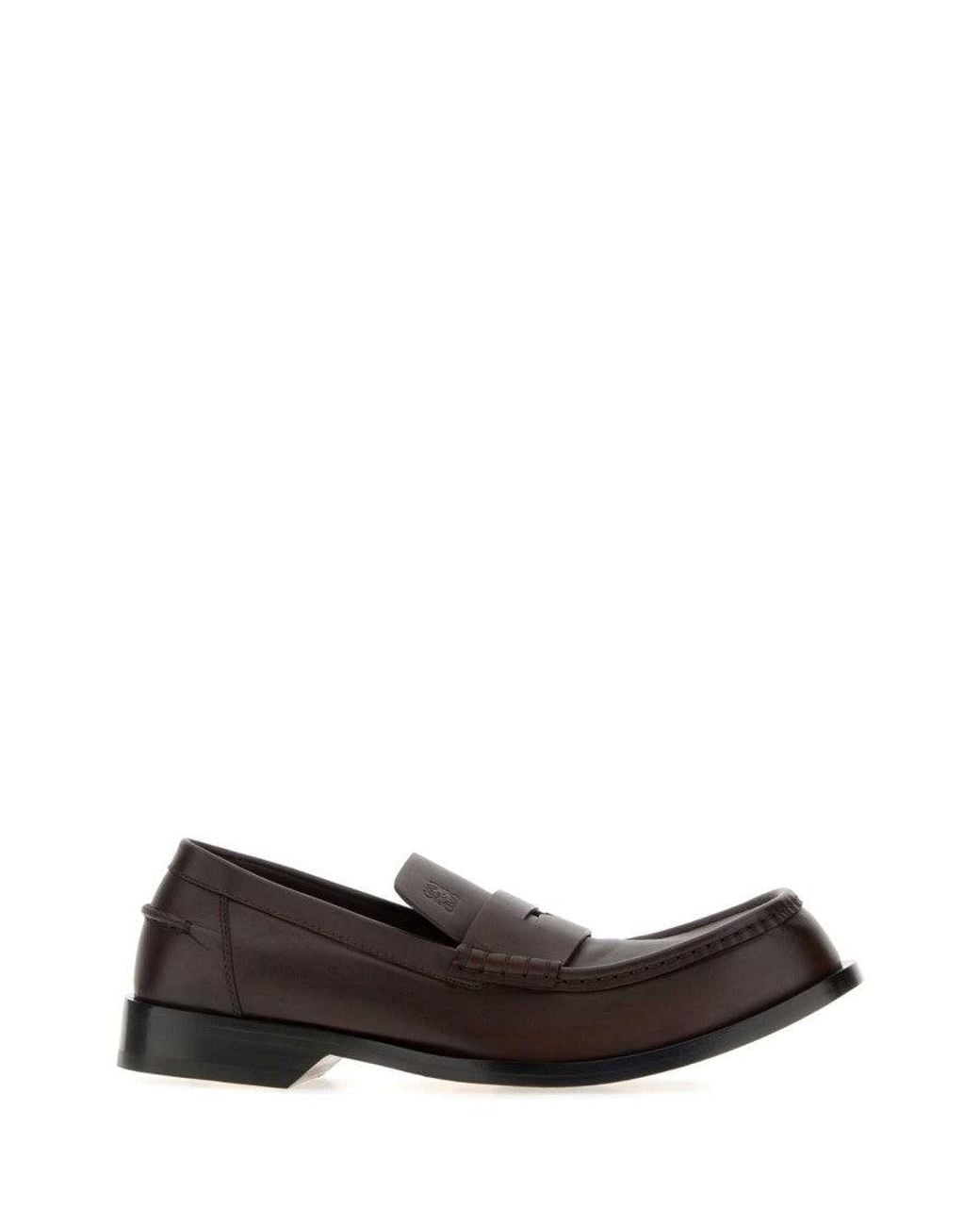 Loewe Black Dark Leather Loafers for men