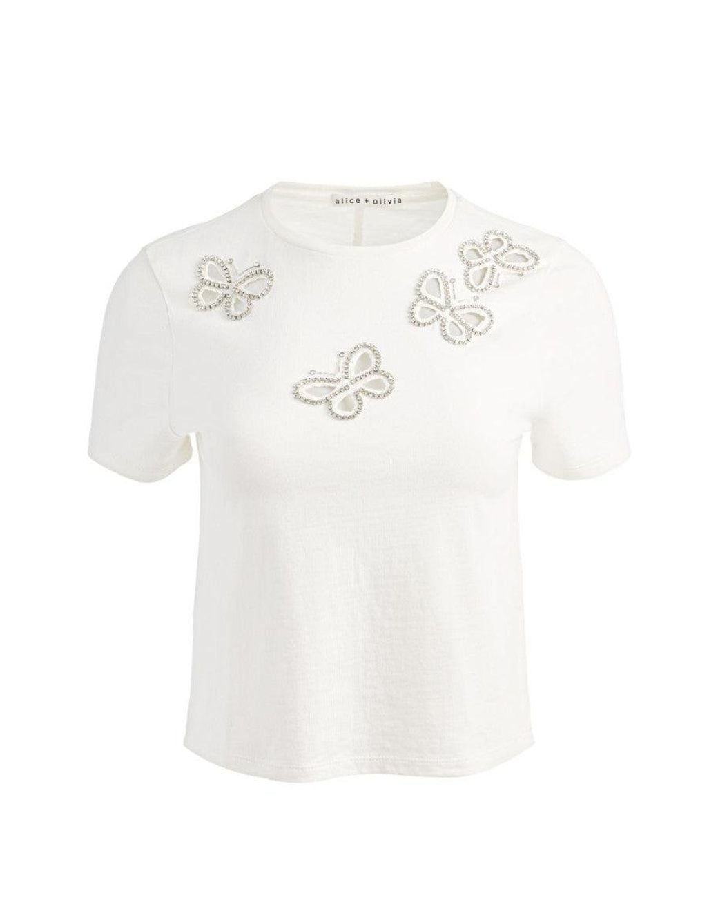 Alice & Olivia White Embellished Crew Neck T-Shirt