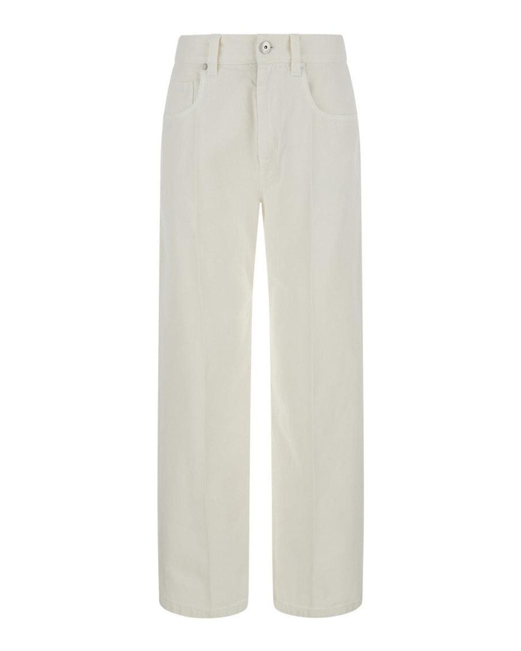 Brunello Cucinelli White Regular Flat Front Pant