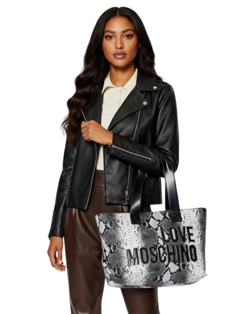 Love Moschino Blackwhite Logo Medium Tote