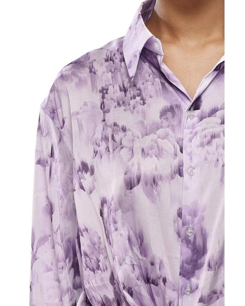 Off-White c/o Virgil Abloh Purple Floral Shirt Collar Mini Dress